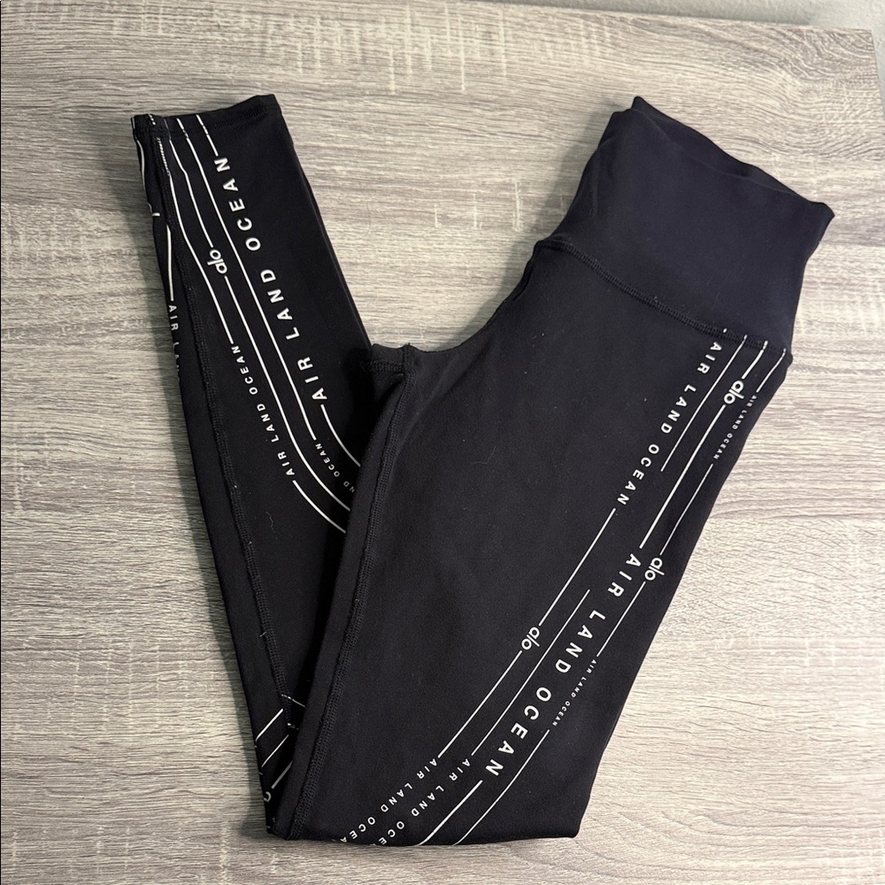 Alo Black Leggings with White Text Design